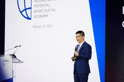 Steven Zhao, Vice President of Huawei Data Communication Product Line, delivered a keynote speech titled 'IPv6 Enhanced, the Cornerstone of Digitalization'